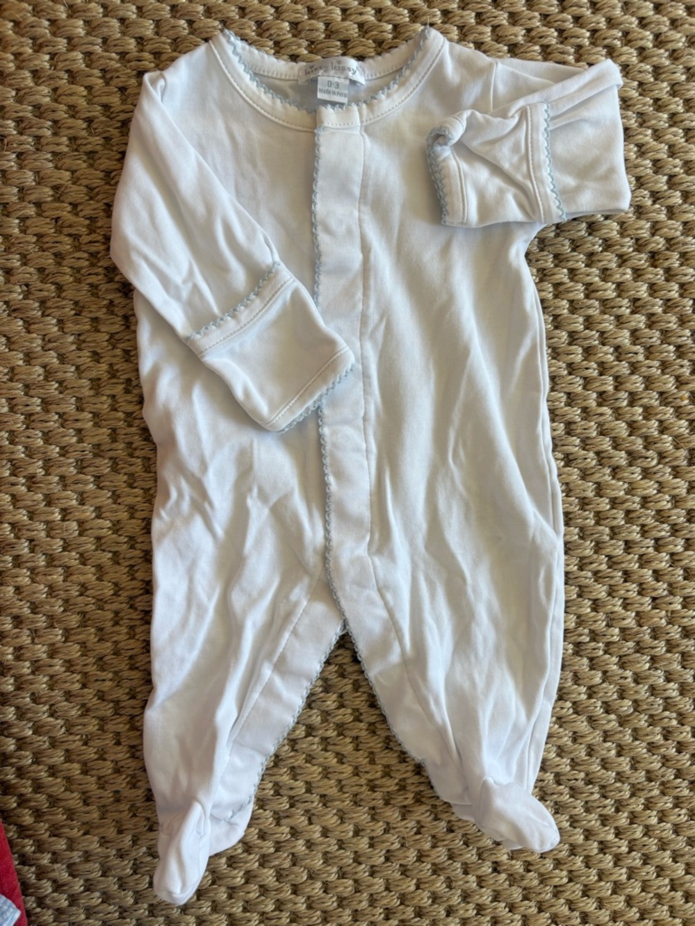 Kissy Kissy White Footed One-Piece with Scallop Blue Trim